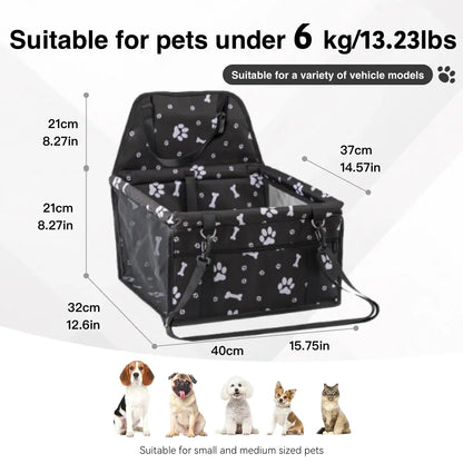 Pet Car Seat - Foldable Safety Booster for Cats and Dogs | Breathable, Easy-to-Clean Design with Spacious Interior | Compatible with Front and Back Seats, Simple Assembly